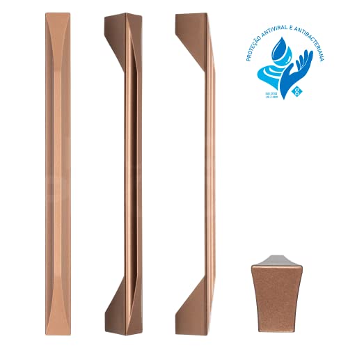 6 Peças Puxador Alça Quadrado P/Armário Gaveta Brill 192mm (Cobre Fosco)