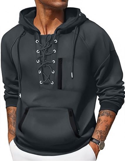 Men's Hoodies tactical hoodie Men Lace Up Sweatshirts Slim Fit Athletic Pullover Outdoor Long Hoodie with Pocket - Image 5