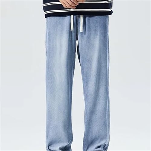 Men's Spring Fall Jeans – Thin Soft Loose Straight Thick Denim Pants, Casual Elastic Waist3