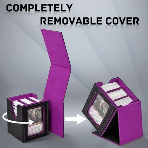 Image of ZLCA MTG Deck Box with Commander Window Display, Trading Card Storage Box Holds 100 Double-Sleeved Cards Suitable for TCG /CCG /PTCG /EDH /Magic /Sport Cards (Black&Purple)