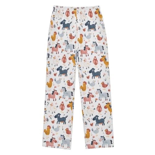 Vector Flat Illustartions Set Of Standing Animals - Horse Cow Chicken and Bird with Sheep Pajamas Bottoms with Pockets Comfy Pjs Sleepwear Elastic Waistband Pajamas Pants Lounge Pants for 6-14 Year