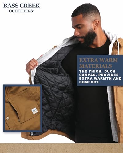 Bass Creek Outfitters Mens Canvas Jacket - Insulated Workwear Fleece Zip Front Duck Canvas Mens Jacket with Hood (M-XXL)4