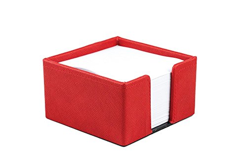 DELMON VARONE - Zettelkasten Saffiano Lederimitat rot, Zettelbox inkl. 500 Blatt Papier, Notizklotz in Kunstleder Kasten für Schreibtisch & Büro, Ideal zum Notieren von Gedanken, Ideen & Notizen