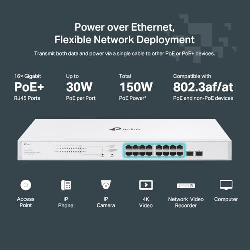 Image of TP-Link Festa FS318GP, 18 Port Gigabit Smart Managed PoE Switch | 16 PoE+ Port 150W, 2 x SFP Slots Self-Organizing Network Free Cloud Fanless Static Routing, Vlan, Not work w /Omada