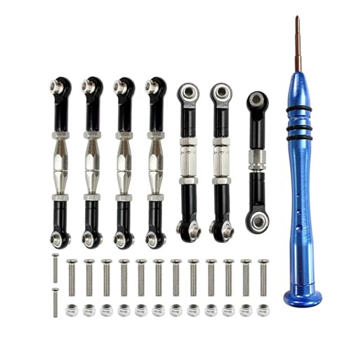 Piezas Varillaje Rc Compatible Con WLtoys 144001 124018 124019 Piezas De Mejora Para Coche RC 1:14 Kit De Barra De Dirección Con Servo De Enlace Metálico Y Destornillador Phillips(Black)