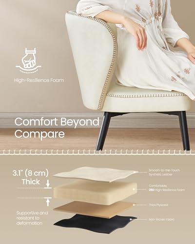Image of VASAGLE Dining Chairs Set of 2, Upholstered Kitchen Chairs | Synthetic Leather with Stitching, Mid-Century Modern, Easy Assembly, Living Room Lounge, Cream White, EKHO Collection