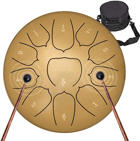 Steel Tongue Drum, CEOMO 11 Notes 10 Inch Percussion Instrument, D Key Tongue Drum For Kids And Adults Meditation Drum Musical Education Mind Healing Yoga Gold