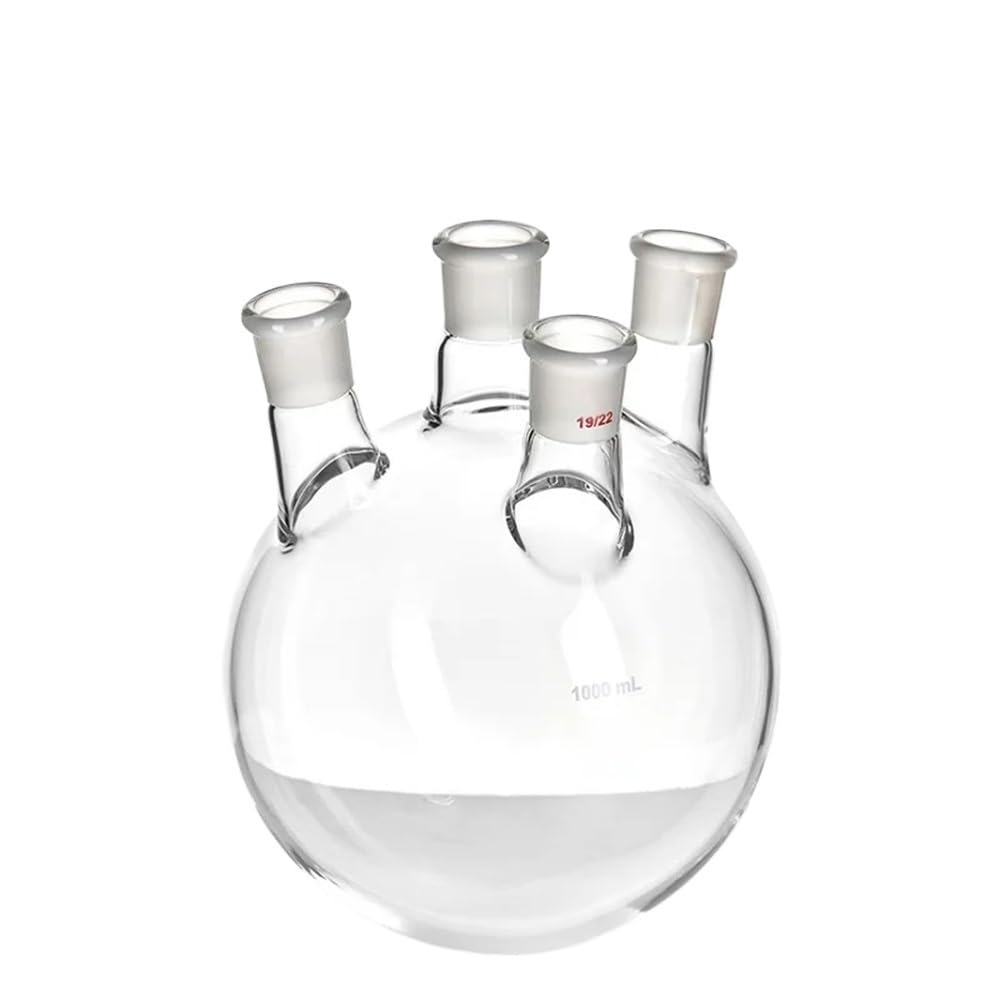 For laboratorio, frasco oblicuo de cuatro bocas de paredes gruesas, matraz de cuatro bocas de forma oblicua, capacidad 1000 ml, vidrio de borosilicato(1000mL-F2290091)