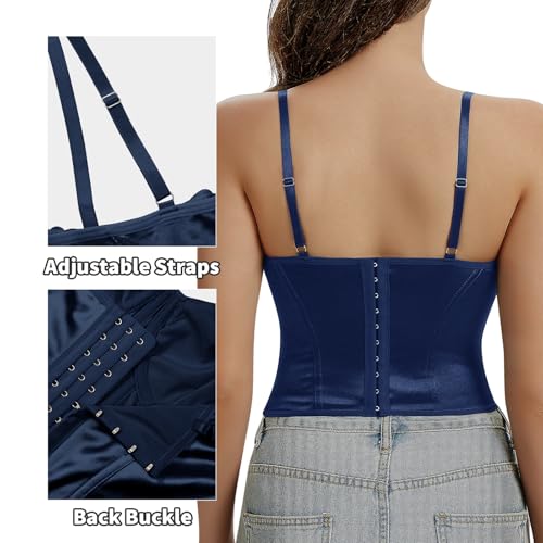 Image of Lace Corset Tops for Women Sexy Going Out Bustier Top Sleeveless Adjustable Straps Crop Tops with Back Hooks