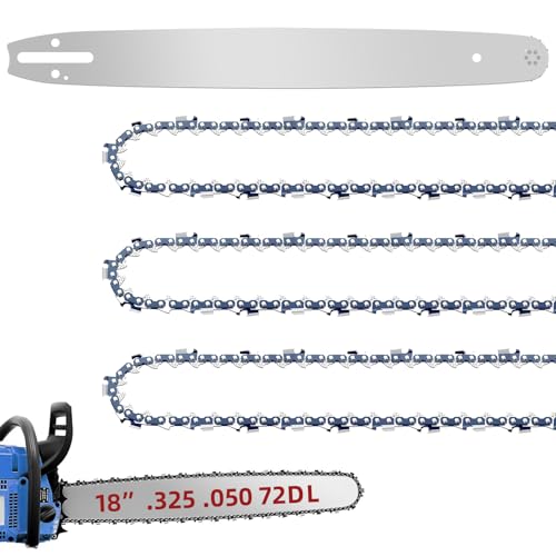 18 Inch Chainsaw Bar and M72 Chain Combo Fit Husqvarna .325 Pitch .050 Gauge 72 Drive Links Replacement Chains Fit Husqvarna 435 440 545 345 350 51 55 RANCHER 550XP (3 Chains+ 1 Bar)