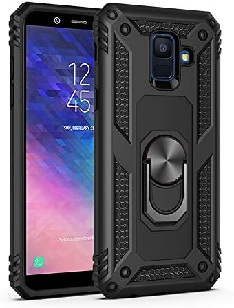 Funda compatible con Samsung Galaxy A6 2018, compatible con Samsung Galaxy A6 2018 SM-A600 con soporte de anillo, fundas 2 en 1, color negro