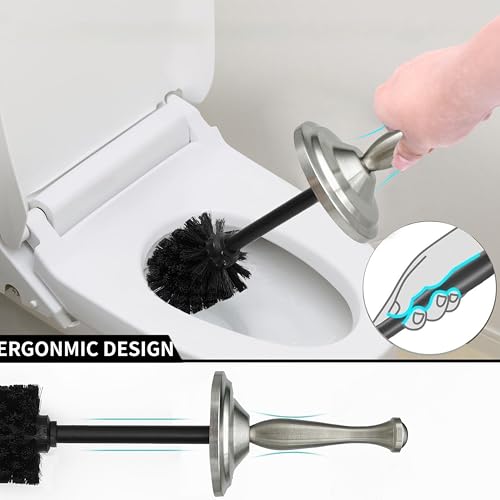 Image of Brushed Nickel Toilet Bowl Brush with Holder, Durable Bathroom Cleaning Tool, Modern Design for Easy Toilet Maintenance, Bathroom Cleaner Brush for Efficient Cleaning and Hygiene