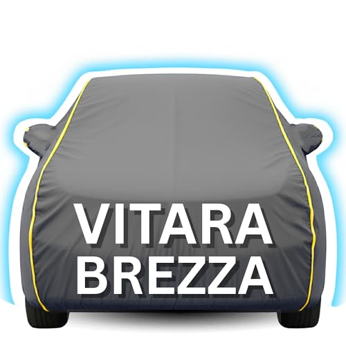 Image of Kayme Premium Grey Brezza Car Cover Waterproof for (All Models & Variants - Petrol, Diesel, CNG & EV) |Speacially Custom Fit with Mirror Pockets |All-Weather Protection - Outdoor Car Body Cover