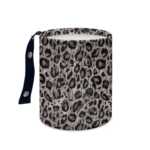 Image of Renewold Leopard Gray Car Trash Can Bin Automotive Front Back Seat Garbage Cans Vehicle Trash Bag with Adjustable Button Straps Auto Waster Container Camping Hiking Beach Storage Bag Waterproof
