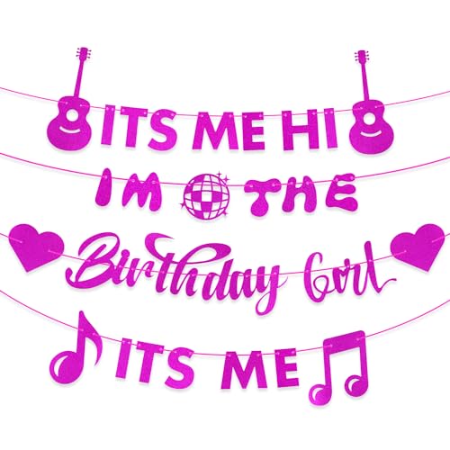 Pre-Strung It's Me Hi I'm The Birthday Girl It's Me Banner, 2,5m Rosa Cumpleaños Decoraciones Fiesta Suministros Telón de Fondo (Estilo 1)