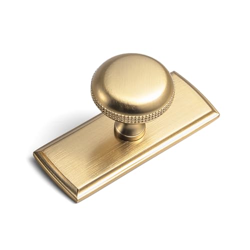 Goo-Ki Champagne Bronze Cabinet Knobs with Backplate Escutcheon, Modern Zinc Alloy Round Beaded Pull Hardware, Luxurious Kitchen Handle for Drawers Dressers Vanities