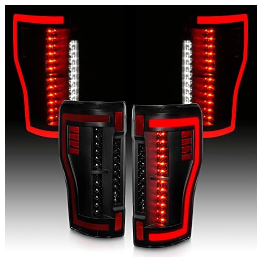 AmeriLite for 2017-2019 Ford Super Duty F250 F350 F450 Full LED Smoke Black Replacement Taillights w/Light Tube Pair - Passenger and Driver