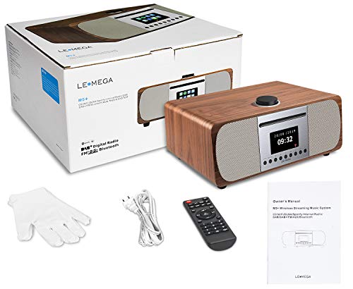 LEMEGA M5+ All-In-One HIFI Music System with CD Player, Internet Radio, FM Radio, Spotify, Bluetooth, WIFI, 2.1 Channel Stereo Speaker, Headphone-out, USB MP3, AUX-in, App & Remote Control (Walnut) - Thumbnail 5