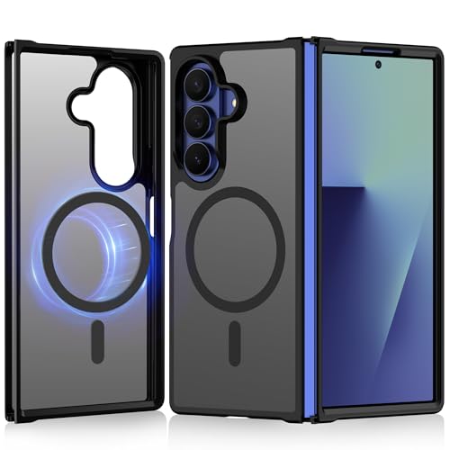 Pilaru Magnetic for Samsung Galaxy Z Fold7 Case : (12FT Military Grade Drop Protection) Translucent Matte [Compatible with MagSafe] Slim Non Slip Anti-Fingerprint Hard Rugged for ZFold 7 Case（Black）