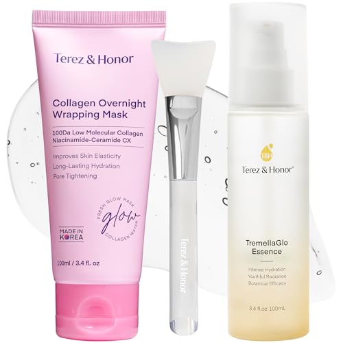 TEREZ & HONOR Collagen Night Wrapping Peel Off Mask & TremellaGlo Essence Face Serum Day & Night Glow Duo, for Elasticity, Hydrating & Glow, Korean Skincare, Dermatologist Tested 6.8 FL OZ-200mL