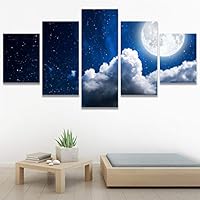 SIGNWIN 5 Panel Canvas Wall Art Modern Art Astronomy & Space Dramatic Minimalist Moon Multicolor Photography for Home Decorations Ready to Hang - 60