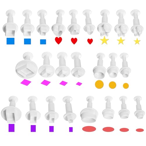 24 Stück Mini Ausstechformen Set Fondant Ausstecher Fondant Plunger Cutters Mini Ausstecher Ausstechform Modellierwerkzeug Backzubehör Geometrische für DIY Torten Kuchen Backen