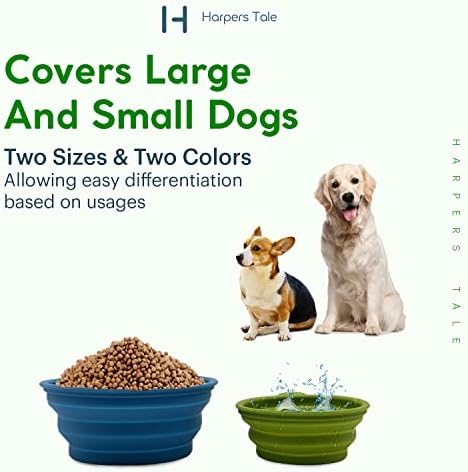 Harpers Tale Collapsible Travel Dog Bowls, Medium & Large Bowls 400ml 1000ml Two Pack, Integrated Molding, No Plastic Rim, Food Safe Silicone, Sturdy Carabiner Clip, Lightweight & Leak-Proof, BPA-Free (Two Pack - M & L)