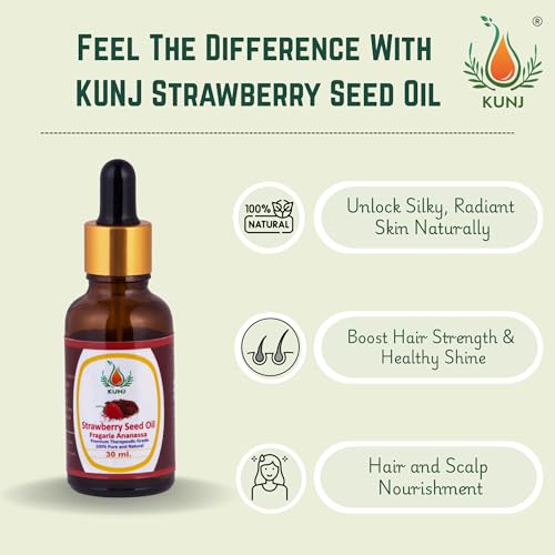Image of KUNJ Strawberry Seed Oil 30ml | 100% Pure & Natural Cold Pressed Carrier Oil | Lightweight Moisturizing Oil for Skin & Hair Care | Fast Absorbing & Non-Greasy | Ideal for Face Care & DIY Skincare