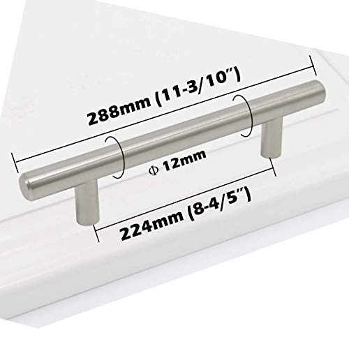 Gobrico T Bar Kitchen Cabinet Handles Brushed Nickel Dresser Pulls 8.8 Inch Hole Center Satin Nickel Stainless Steel Cabinet Hardware 5 Pack #TOP2