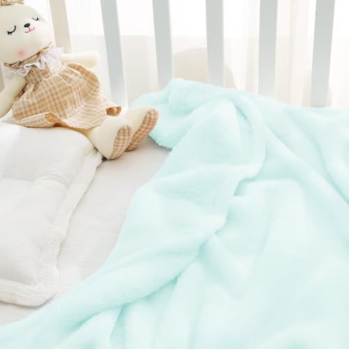 Image of Exclusivo Mezcla Plush Fuzzy Fleece Throw Blanket, Super Soft, Fluffy and Warm Blankets for Couch, Bed, All Season (Mint Green, 40x50 inches)