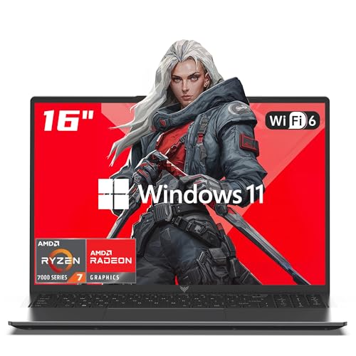 2026 AMD Gaming Laptop, 16 inch Laptop Computer with Ryzen 7 7730U Series(8C/16T, Up to 4.5GHz), 16GB RAM 512GB NVMe SSD Laptop, AMD Radeon Graphics, WiFi-6, Backlit KB, HDMI Windows 11 Laptop