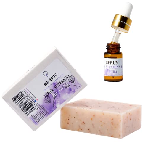 Jabón Facial Artesanal Bio De Avena, Fabricación Nacional Para Pieles Sensibles y Sérum Facial De Vitamina C |Limpiador de rostro Artesano de avena Bio | Exfoliante Facial Natural Solido y Anti-Acné