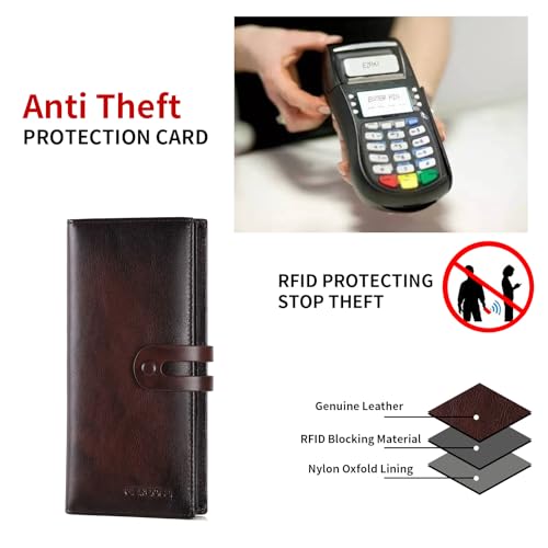 Men's Vintage Genuine Leather Long Wallet for Credit Cards RFID Blocking Mens Genuine leather Bifold Long Wallet with ID Window 11 Card Slots4