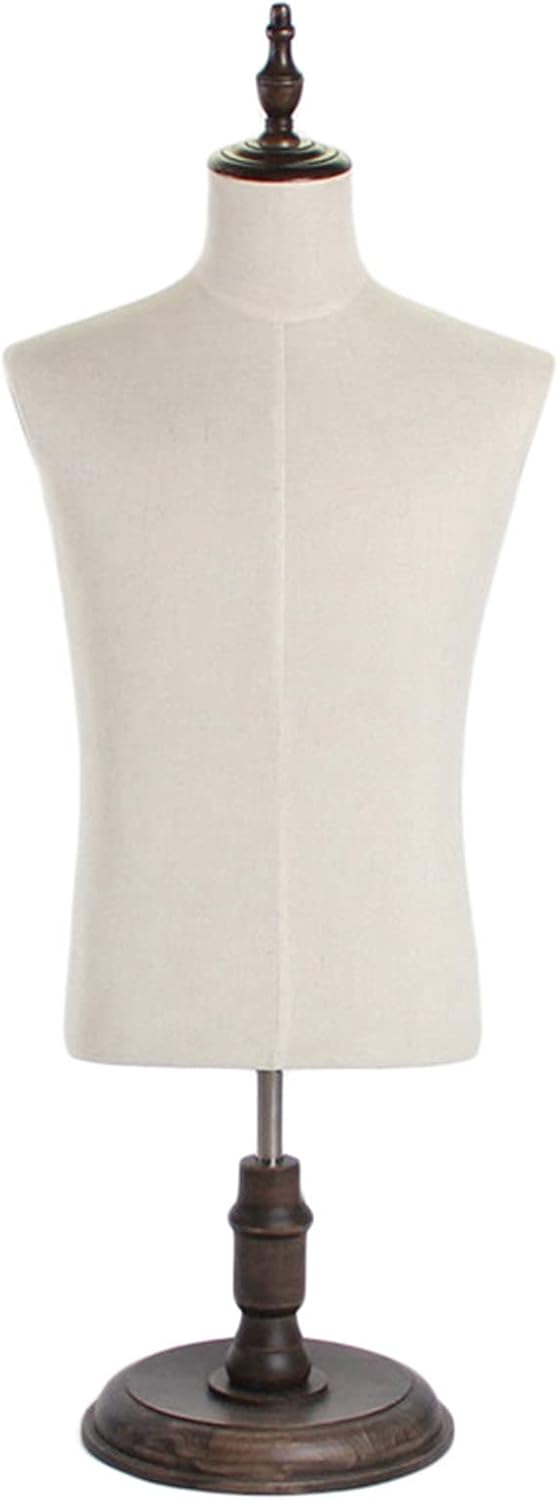 Dress Form Body Tshirt Display with Wood Stand for Counter Top, Male Mannequin Torso, Adult Man Dummy Mode for Craft Shows, Photos or Clothing Design(Large)
