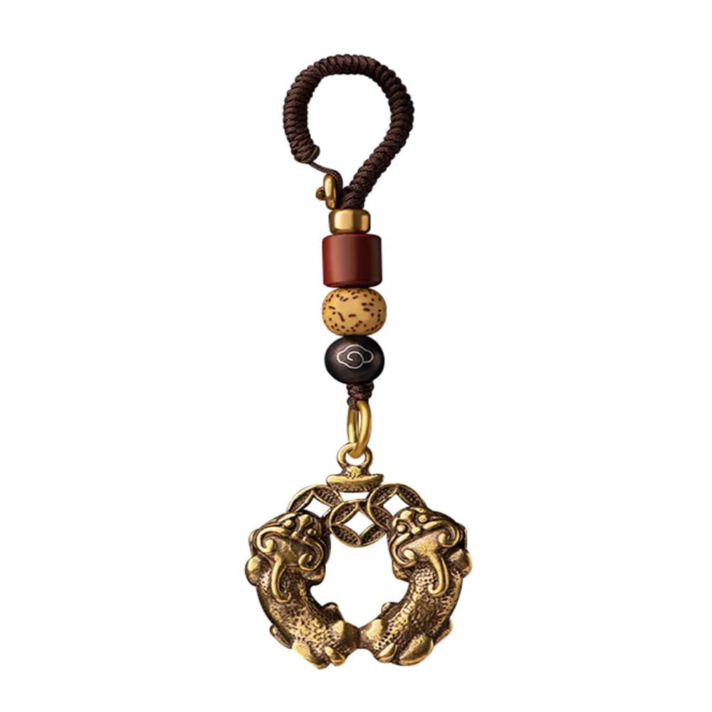 DFHEsdfD Keyring pendants, Pixiu Pure Brass Car Keychain Small Pendant Retro Hand Woven