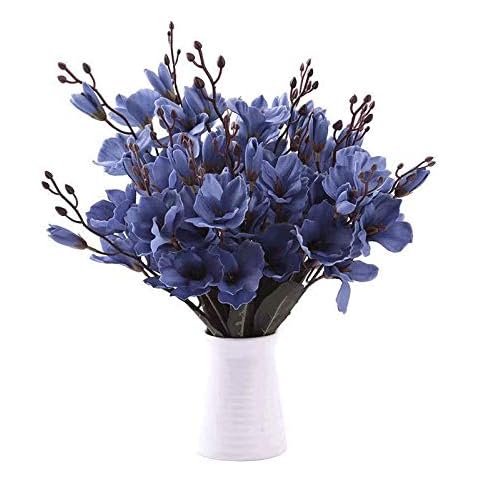 Hopeful Artificial 3 Bunches of Blue Magnolia flowers no fade High simulation Suitable for home decoration exterior landscaping bedroom outdoor yard wedding Gift for women etc Cover