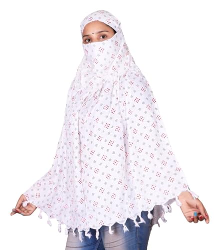 Image of Cotton Long Scarf Cum Mask Scarves Usable for Vehicle Driver | White Printed Design Fabric | Universal Size | Soft & Breathable Sun Protection | For Girl & Women