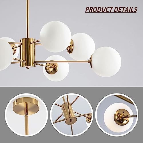 KCO Lighting 8-Light Glass Sputnik Chandelier Light Modern Gold Chandeliers Pendant Light Fixture Vintage Globe Ball Ceiling Flush Mount Light Fixture Kitchen Island by KCO - Image 3