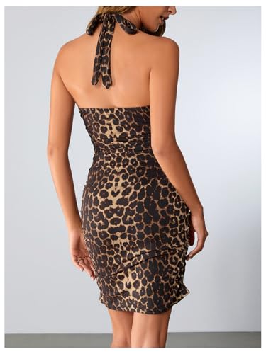 SOLY HUX Women's Cheetah Print Dress Y2k Sexy Leopard Halter V Neck Bodycon Mini Dress Party Club Dresses2