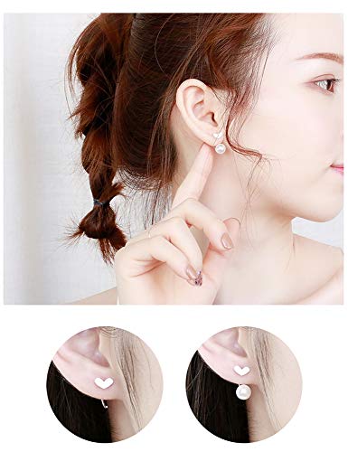 Love Heart Half Huggie Hoop Ear Jacket Cuff Stud Earrings for Women Girls 925 Sterling Silver Fashion Cartilage Faux Pearl Drop Dangling Curved Studs Nickel Free Wedding Brithday Christmas Gifts3