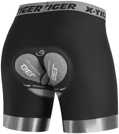 X-TIGER Cycling Underwear Mens Bike Shorts 5D Padded Mountain Biking Riding Shorts with Anti-Slip Leg,Bicycle Liner Shorts BlackGrey