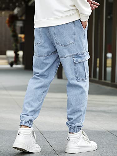 OYOANGLE Men's Drawstring Waist Flap Pocket Jogger Cargo Pants Carrot Denim Jeans with Pocket2