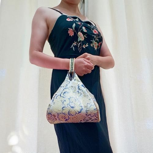 Yunjin Cloud Brocade Silk Pyramid Handbag for Women, Lightweight Handbag, Cute Trendy Zipper Tote Bag for Summer Vacation4