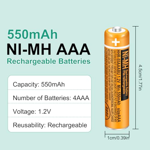 Akkus NI-MH AAA Wiederaufladbare 4 Stück 550mAh 1.2V HHR-55AAABU für Panasonic BT Gigaset Telefone Zuhause Büro Langzeitnutzung