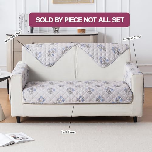 Image of House of Quirk 'Mughal Series' Printed Quilted Sofa Cover for 1 /2 /3 /4 Seater - Anti-Slip, Washable Couch Protector Slipcover (Four Seater, Beige Wildflower, 80x210 cm)
