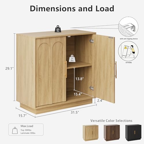 Sideboard Buffet Cabinet with Storage, Modern Accent Cabinet with Arched Doors, Boho Modular Media Console, 31.5" Minimalist Credenza for Living Room Kitchen Dining Room Entryway, Oak - Image 3