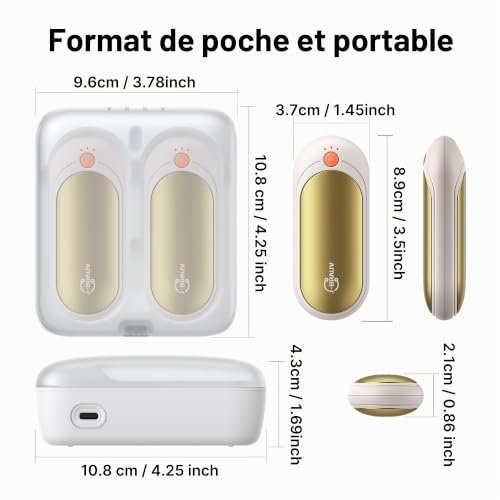 J-BRAUV Chaufferette Main Rechargeable Usb 2 P, 2000mAh Chaufferette Main Reutilisable Avec Boîte Recharge 10000mAh, 3 Niveaux Chaleur, Jusqu’à 24H, Chauffe Main Electrique Gaming Bureau Hommes Femmes – vue 2