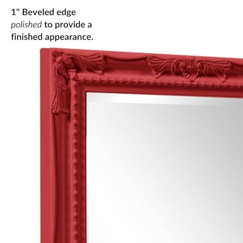 Image of Howard Elliott Collection Queen Ann Rectangular Glossy Red Wall Mirror, Rectangle Hanging Wood Framed Vanity Mirrors for Home Decor, Living Room, Bathroom, Bedroom, or Hallway, 24 x 36 Inch