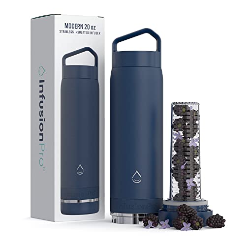 Infusion Pro Fruit Infuser Water Bottle Vacuum Insulated (20 oz) Stainless Steel : Fruit Infusion Recipe eBook : Bottom Loading Water Infuser for More Flavor : Easy Cleaning : Great Gift Water Bottle