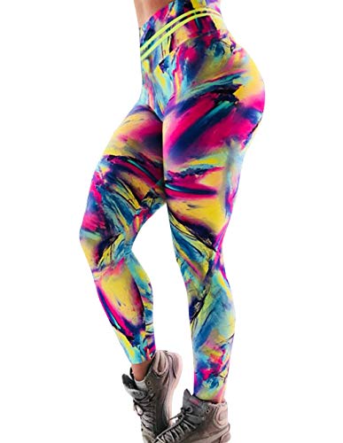 Mallas Deporte Mujer Leggins Fitness Push up Running Yoga Pantalón Medias Deportivas Multicolor 3D Impresión Arco Iris Gym Pantalones Deportivos Elástico Polainas para Pilates Ejercicio (B, S)